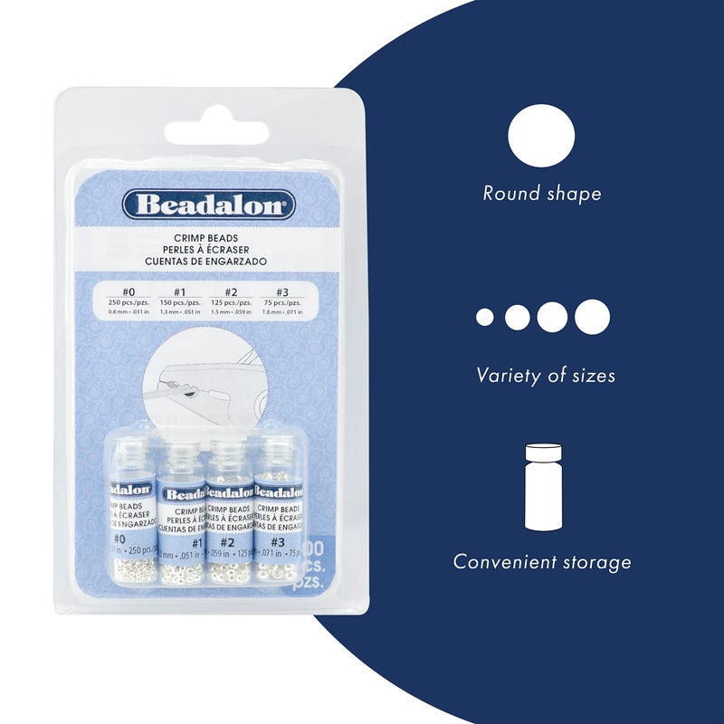 Beadalon Crimp Tube Assorted Sizes Variety Pack Silver Plated - 600 pcs, Size 1, 2, 3, 4, for Jewelry Making & Beading - Image 2